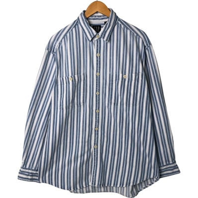 古着 90年代 ギャップ GAP DENIM オールドギャップ ストライプ柄 長袖 デニムシャツ メンズL相当 ヴィンテージ/eaa531140