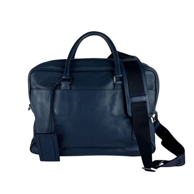 プラダ PRADA ハンドバッグ ショルダーバッグ レザー ネイビー シルバー メンズ【中古】 z10421