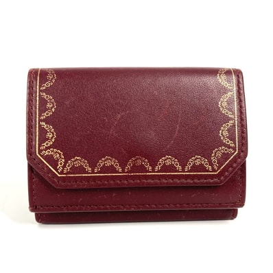 カルティエ CARTIER ガーランド ドゥ カルティエ 財布 コンパクトウォレット 3つ折り財布 レザー ワインレッド