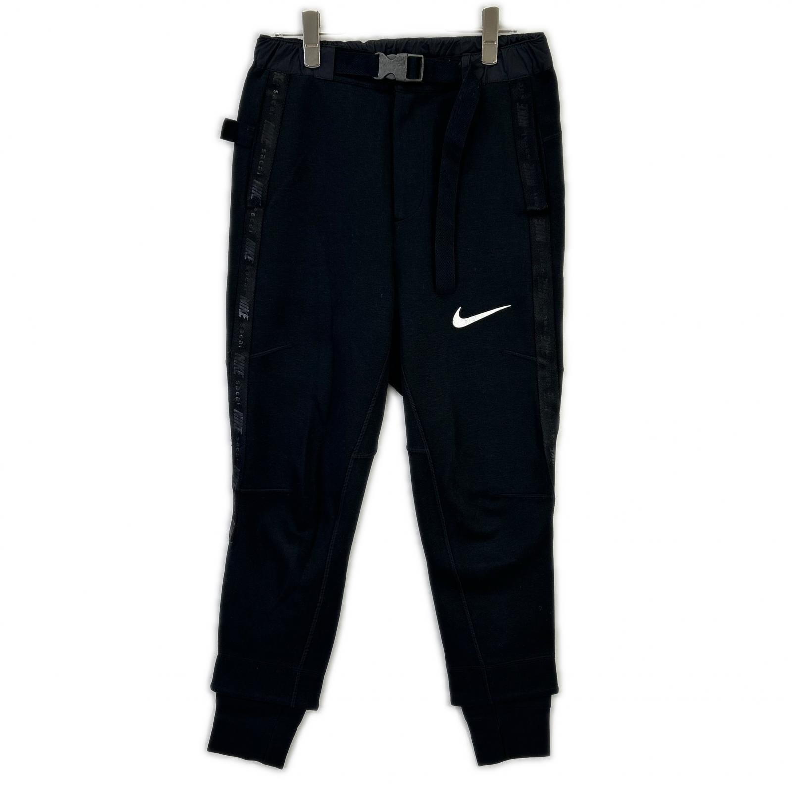 ナイキ ×sacai CZ4698-010 ブラック コットン混 サイドロゴテープ ベルテッド テックフリース イージースウェットパンツ XS