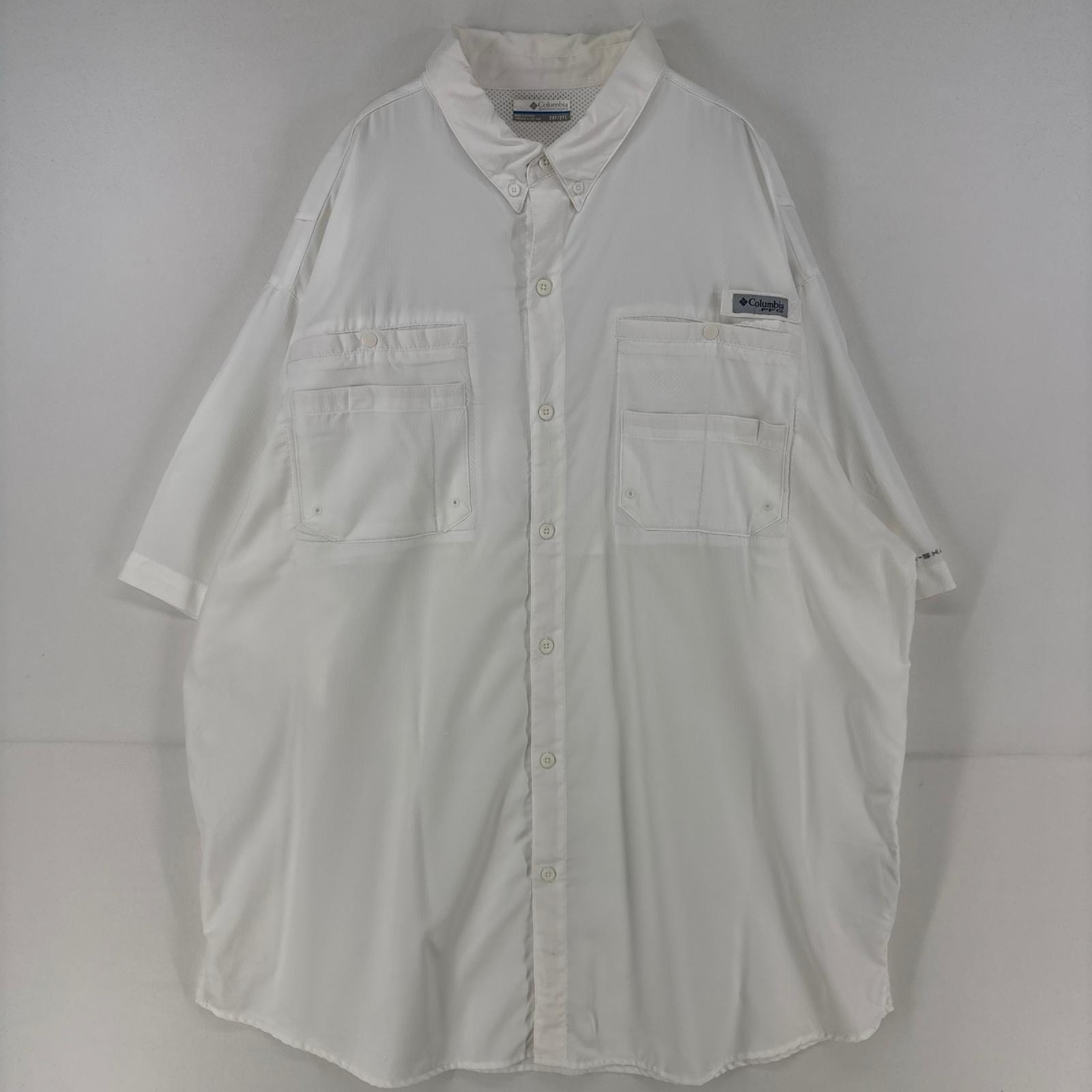 古着 コロンビア Columbia 半袖シャツ ワンポイント PFG フィッシングシャツ ロゴ 胸ポケット 大きいサイズ 2XL  ホワイト メンズ