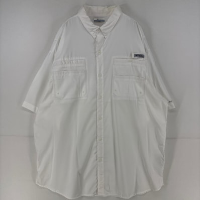 古着 コロンビア Columbia 半袖シャツ ワンポイント PFG フィッシングシャツ ロゴ 胸ポケット 大きいサイズ 2XL ホワイト メンズ