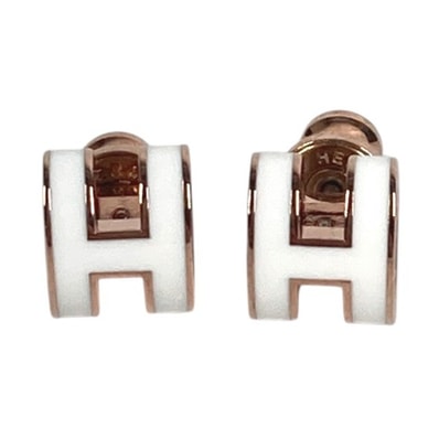 エルメス HERMES ポップアッシュ ミニ Hロゴ ミニ ピアス 小物 アクセサリー ピアス メタル ホワイト 美品