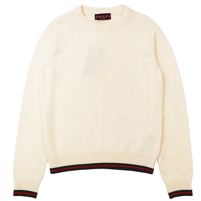 【新品同様】GUCCI グッチ シェリーライン ニット サイズ S レディース メンズ ユニセックス ウール×カシミア ウェブライン ストレッチ トップス タグ・袋付属 アイボリー イタリア製