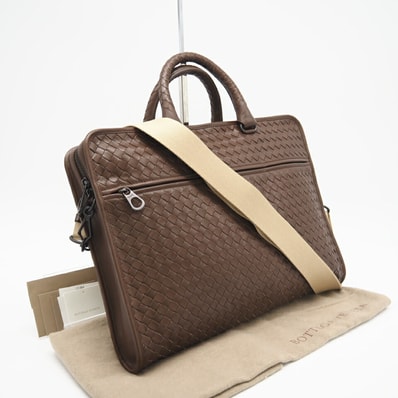 美品 BOTTEGAVENETA ボッテガヴェネタ イントレチャート中 イントレチャート ブリーフケース 248395 2wayビジネスバッグ ブラウン カーフレザー メンズ
