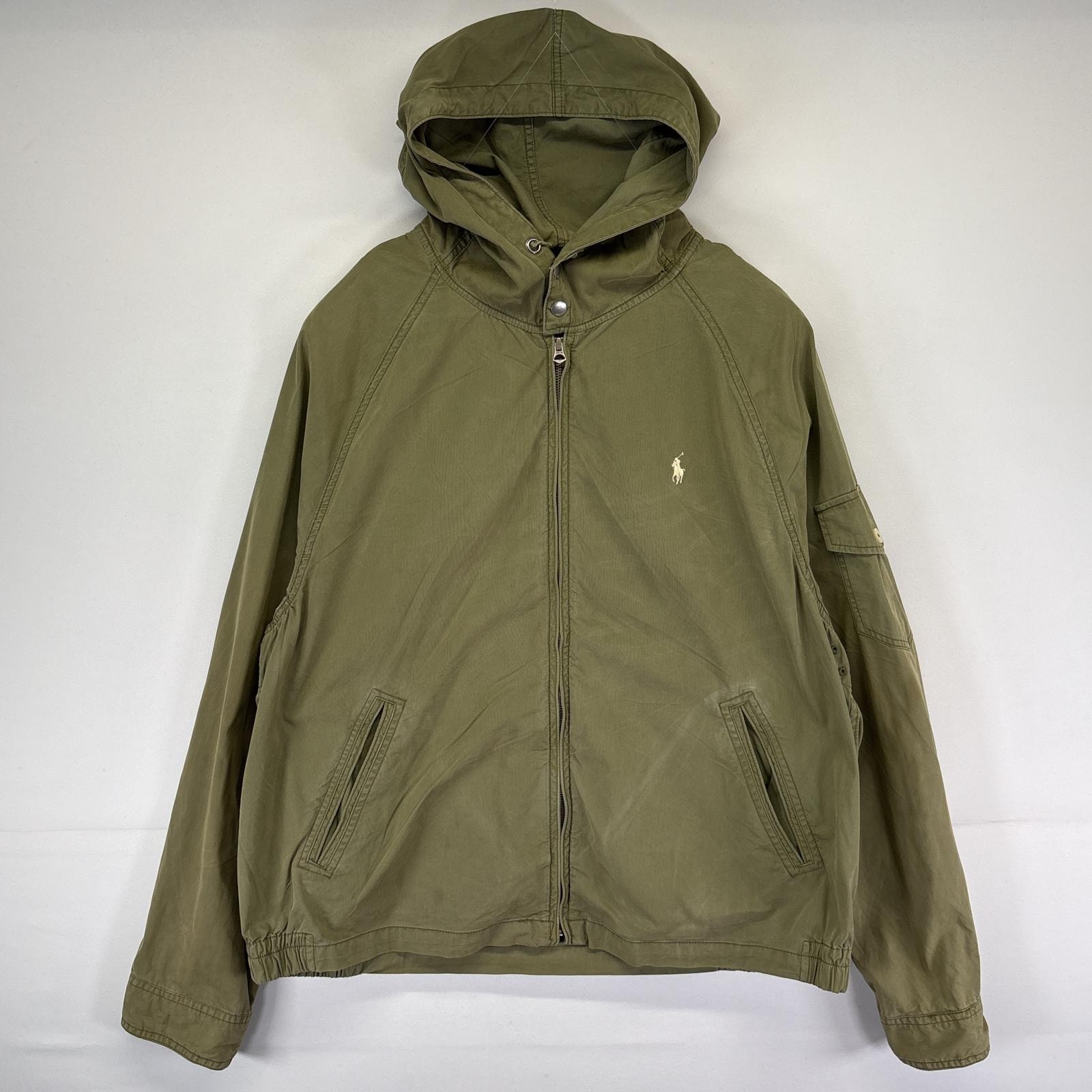 古着 ポロ・ラルフローレン POLO RALPH LAUREN コットンジャケット パーカー ワンポイント スウィングトップ 大きいサイズ 14041 グリーン系 メンズ