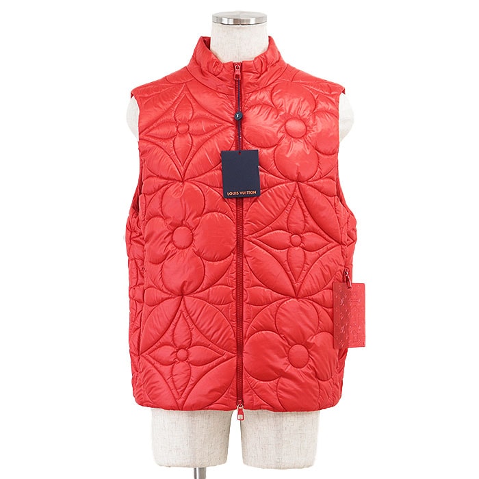 【美品】 ルイ・ヴィトン 2022S/S  ベスト モノグラムフラワー キルティング パテッド 中綿 ジャケット メンズ レッド 52 LOUIS VUITTON
