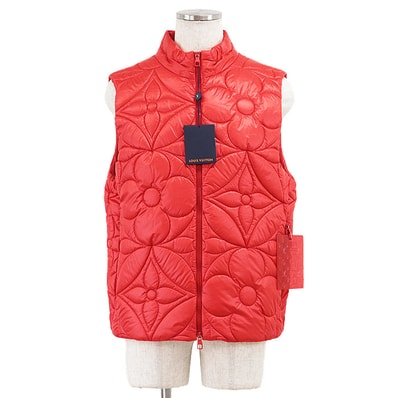【美品】 ルイ・ヴィトン 2022S/S ベスト モノグラムフラワー キルティング パテッド 中綿 ジャケット メンズ レッド 52 LOUIS VUITTON