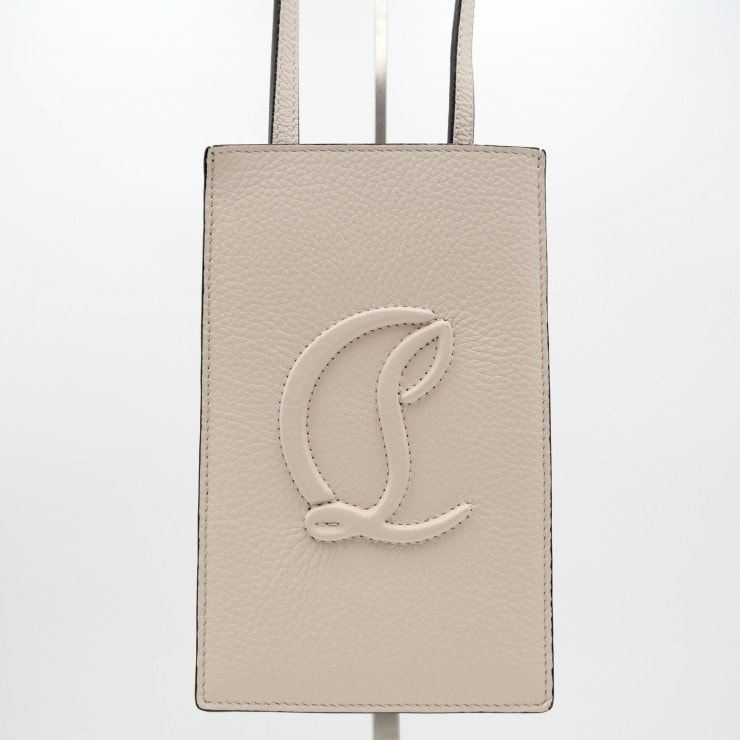 Christian Louboutin(クリスチャンルブタン)バイマイサイド スマホショルダーバッグ フォンケース レザー ホワイト レッド 3235081【中古】