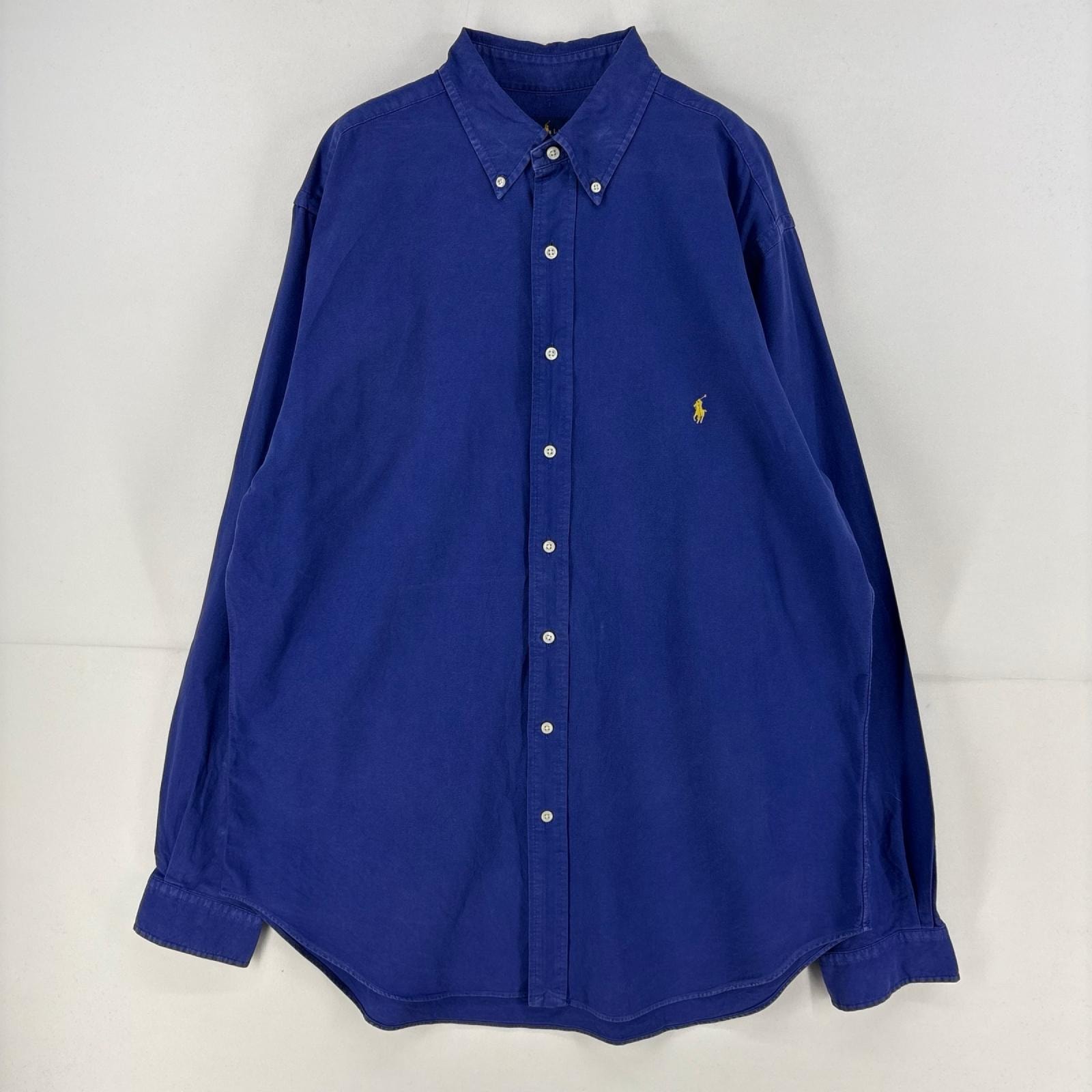 古着 ラルフローレン RALPH LAUREN 長袖シャツ ワンポイント ロゴ 刺繍 大きいサイズ ボタンダウンシャツ L  ブルー メンズ