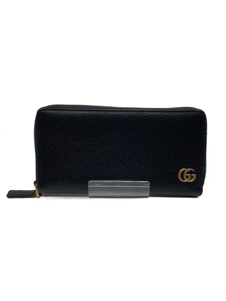 GUCCI GG Marmont Leather Zip Around Wallet "Black/Gold"