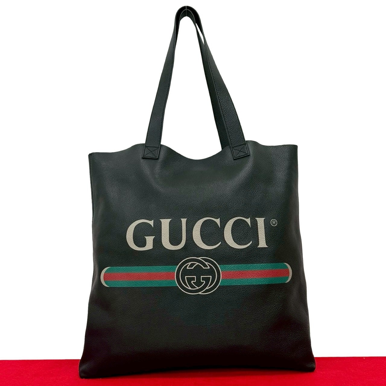 GUCCI グッチ シェリーライン GG ロゴ レザー トートバッグ ブラック
 29826