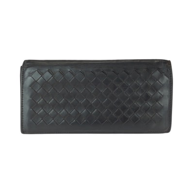 BOTTEGAVENETA ボッテガヴェネタ イントレチャート ブラウン ダークブラウン レザー 長財布 ロングウォレット 601072 【中古】