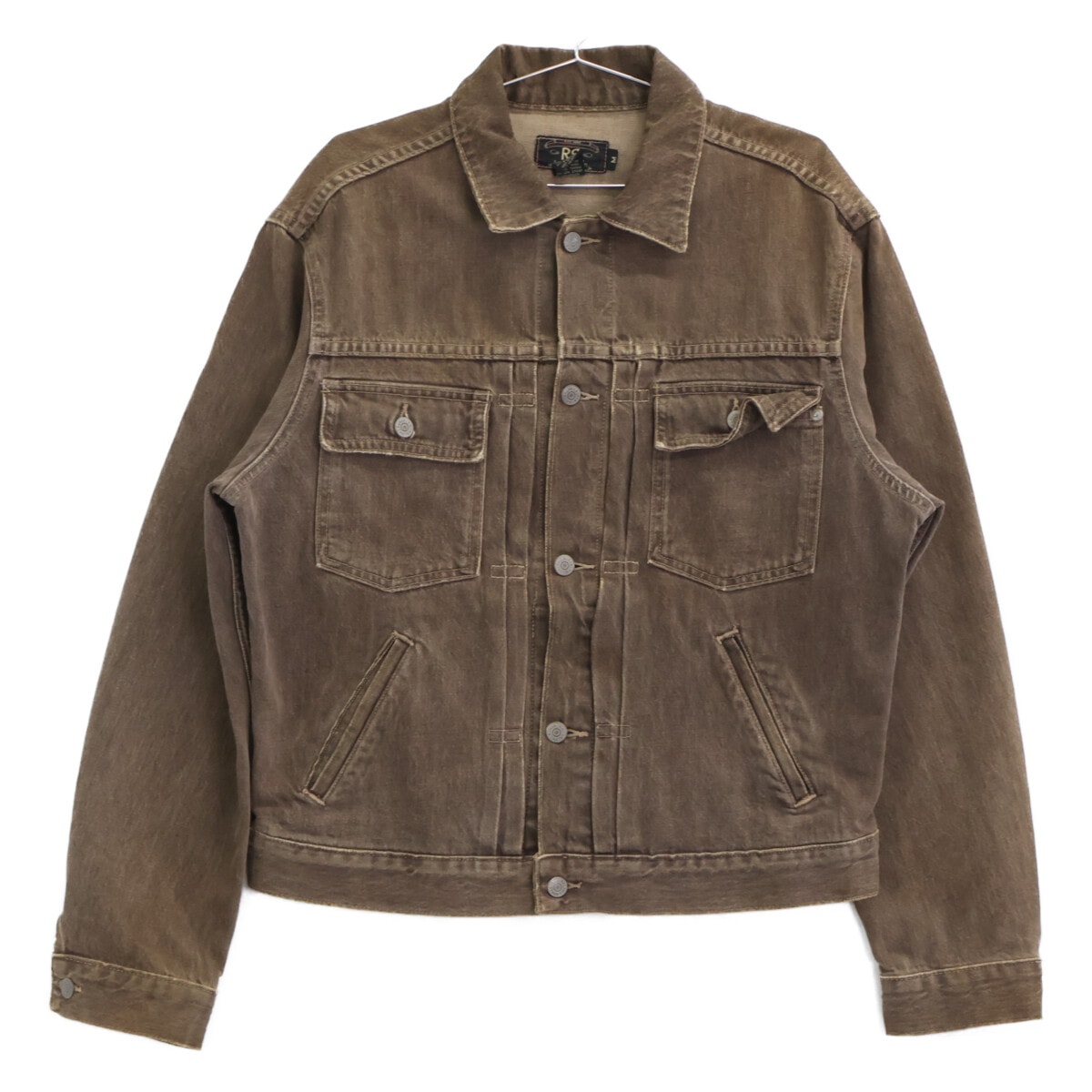 ダブルアールエル 3つ星タグ ブラウン USA製 先染めデニムジャケット M