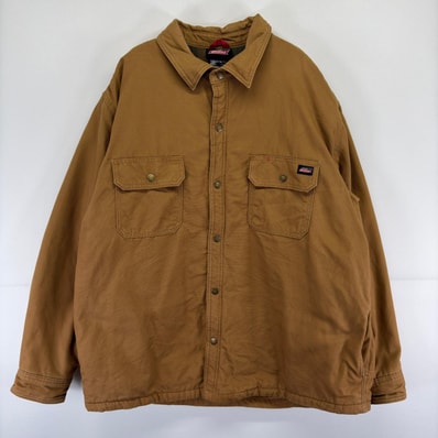 古着 ディッキーズ Dickies 長袖シャツ 中綿 ボタン 胸ポケット ダック ワーク シャツジャケット 2XL ブラウン メンズ