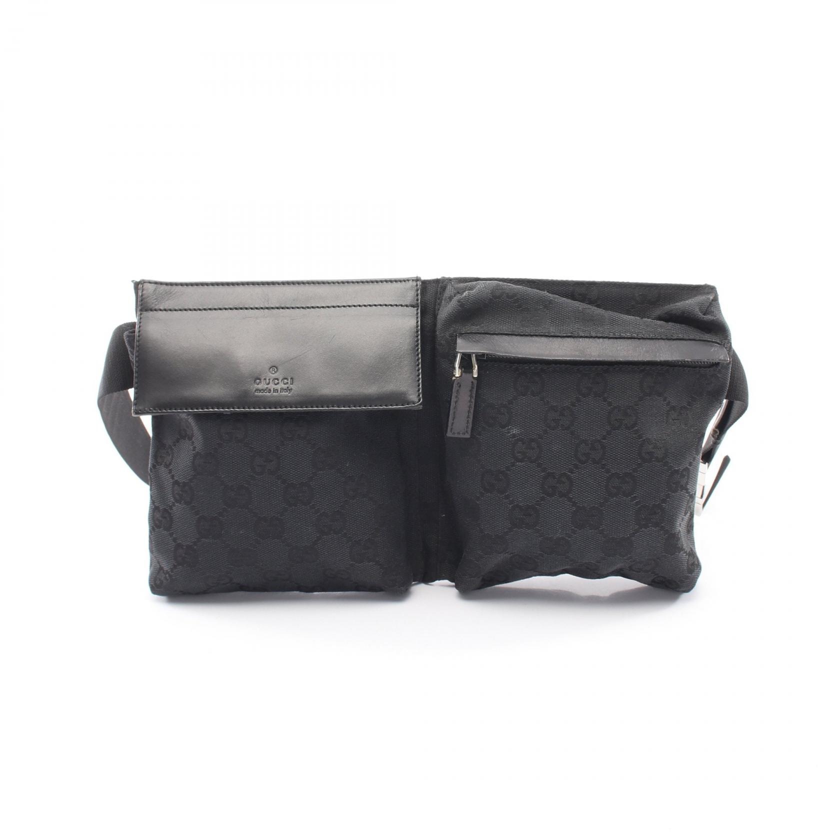 グッチ GUCCI GGキャンバス ウエストバッグ ボディバッグ バッグ キャンバス レザー メンズ レディース ブラック系 018・1621 【中古】