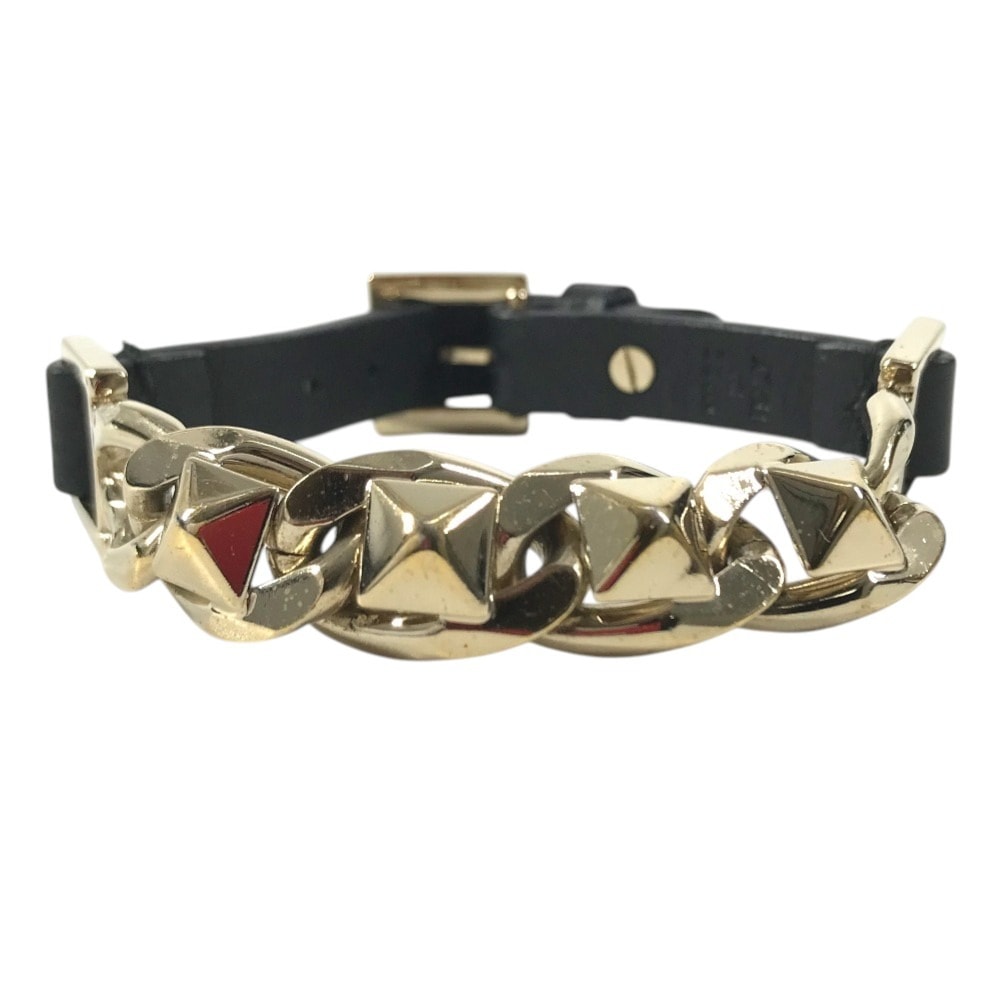 ヴァレンティノ VALENTINO チェーン スタッズ アクセサリー ジュエリー 革 ブレスレット レザー ブラック