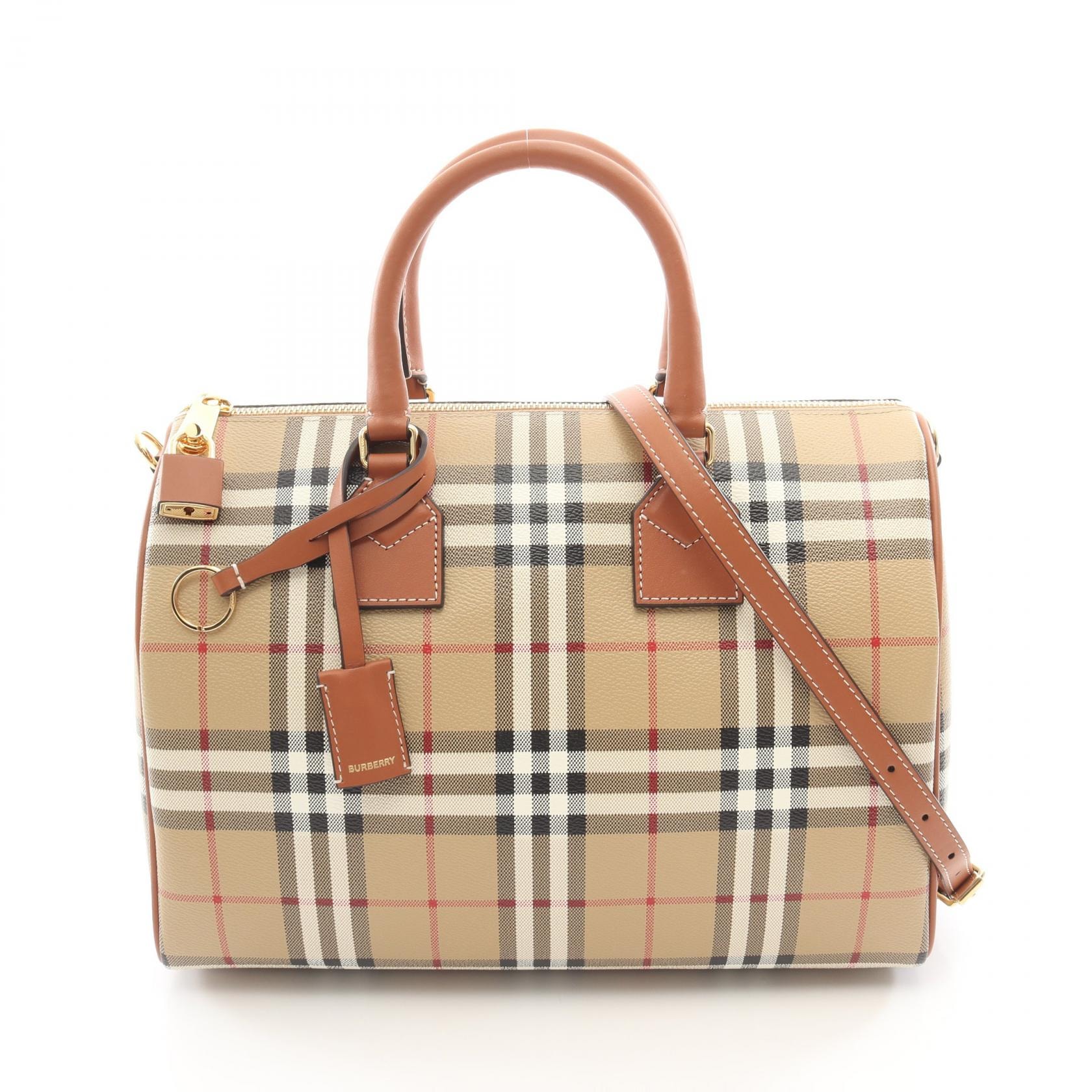 バーバリー BURBERRY ヴィンテージチェック ハンドバッグ バッグ レザー PVCコーティングキャンバス レディース ベージュ系 / ブラウン系 8092085 【新品】