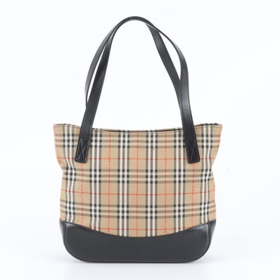 ■美品 バーバリー ノバ チェックトート バッグ レザー×キャンバス