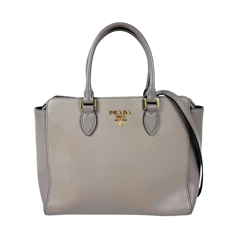 プラダ PRADA ハンドバッグ ショルダーバッグ レザー グレージュ レディース【中古】 z11138
