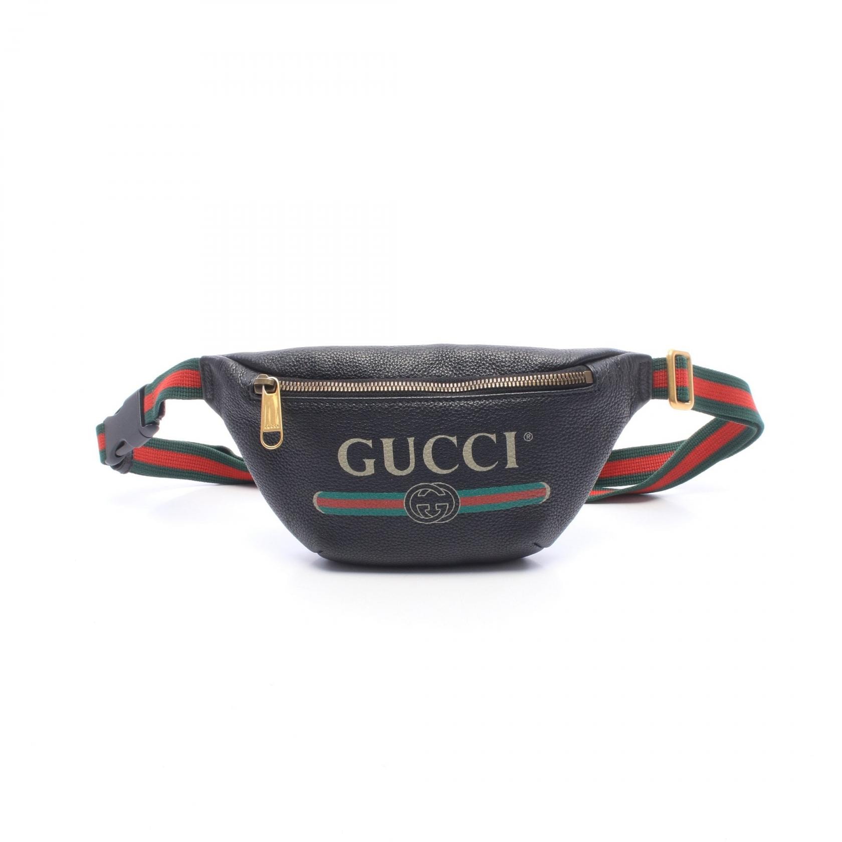グッチ GUCCI ロゴプリント スモール ベルトバッグ ウエストバッグ ボディバッグ バッグ レザー レディース ブラック系 / マルチカラー 527792 【中古】