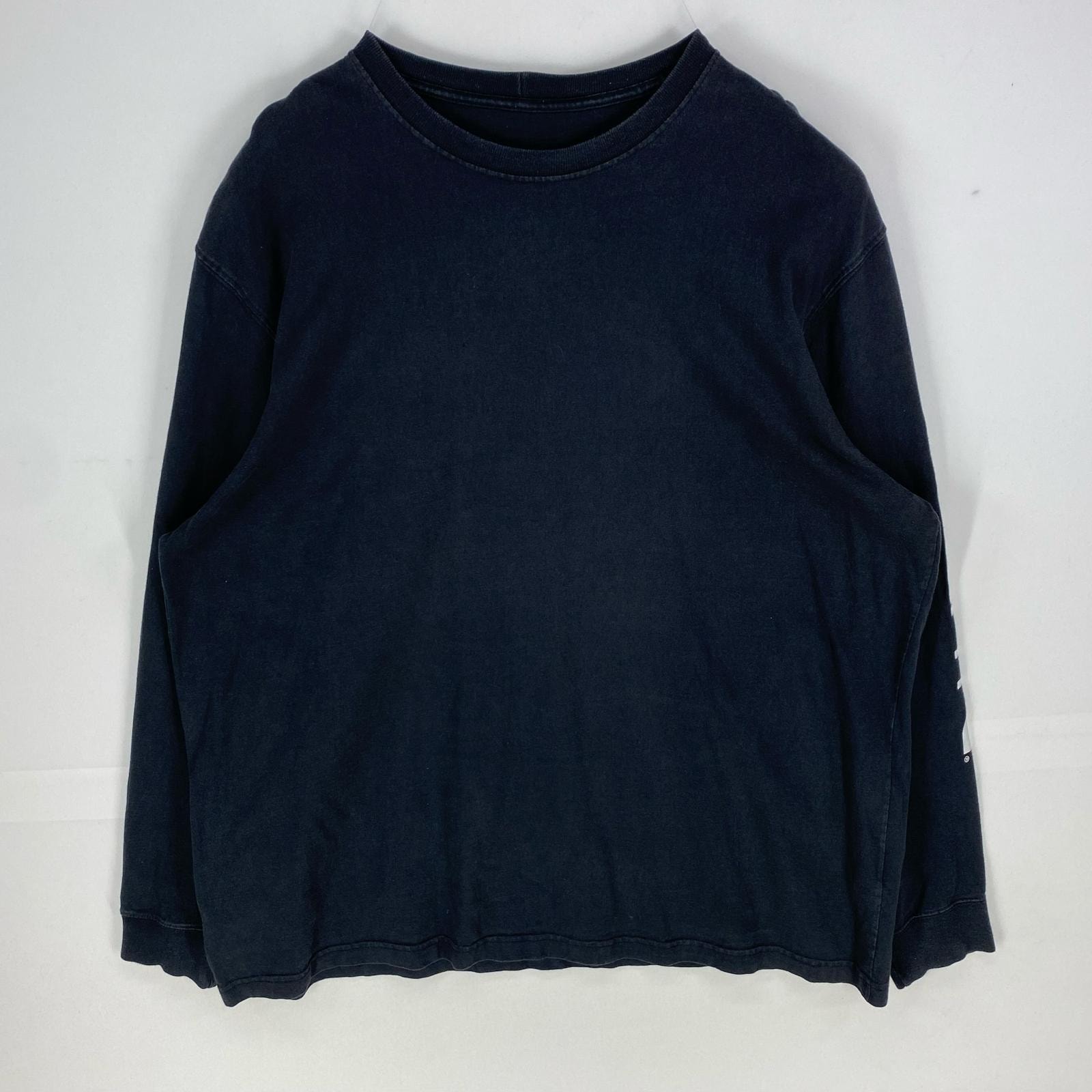 古着 カーハート Carhartt 長袖Tシャツ クルーネック ロングスリーブ ロンT 大きいサイズ 2XL ブラック系 袖プリント メンズ