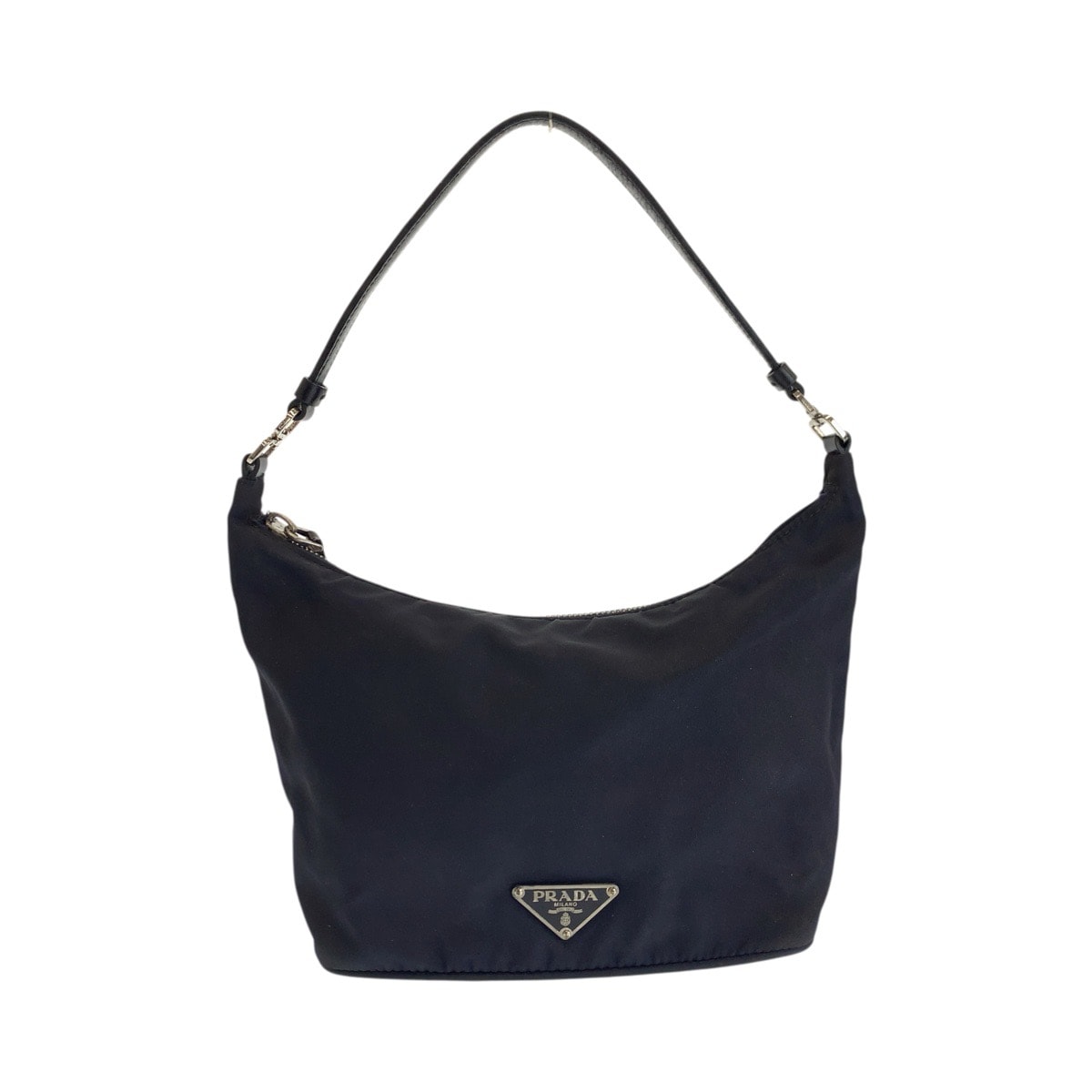 PRADA プラダ テスート 三角ロゴプレート ブラック 黒 シルバー金具 ナイロン レザー/ ハンドバッグ アクセサリーポーチ 600094 【中古】