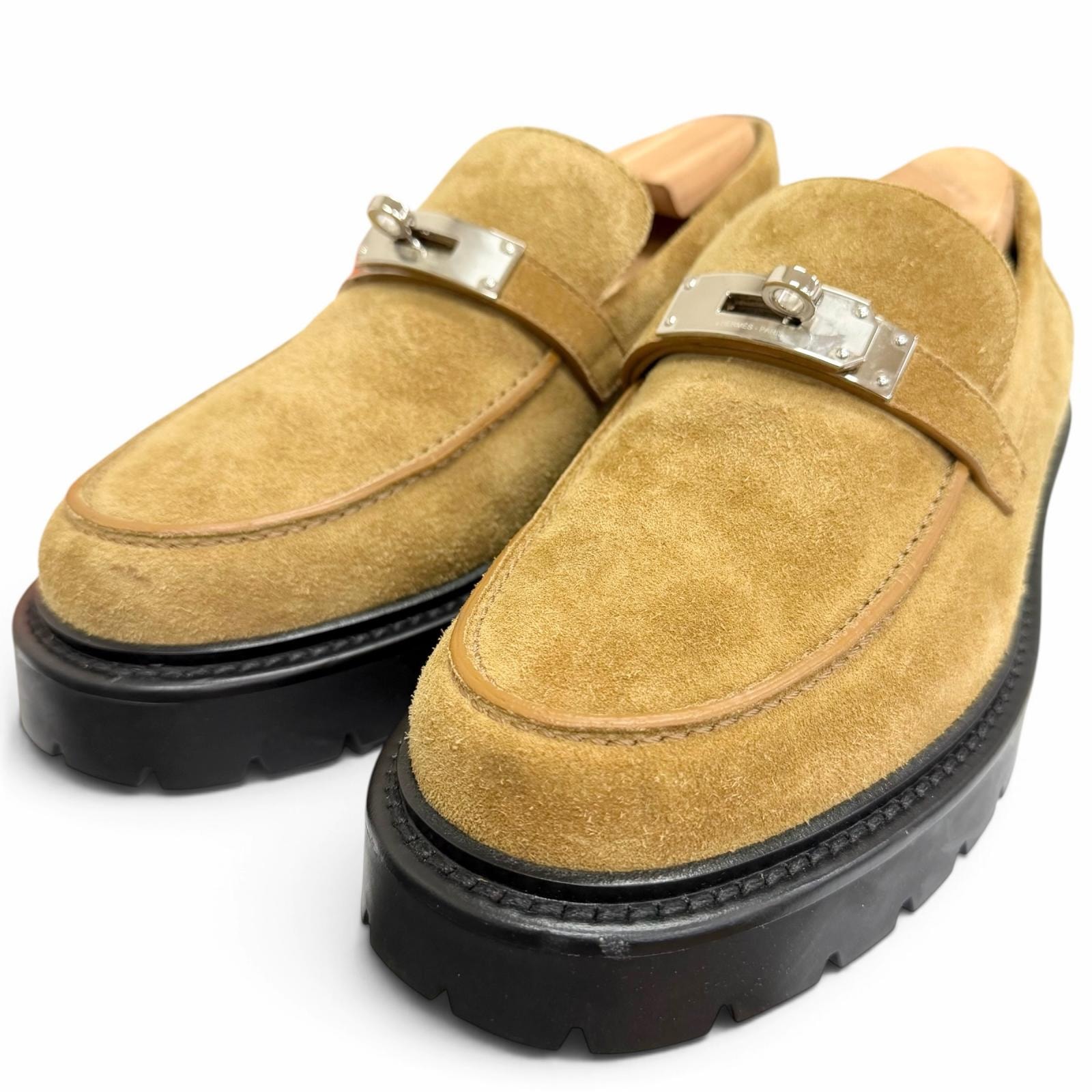 極美品 エルメス ローファー アイコン ベージュ メンズ 40