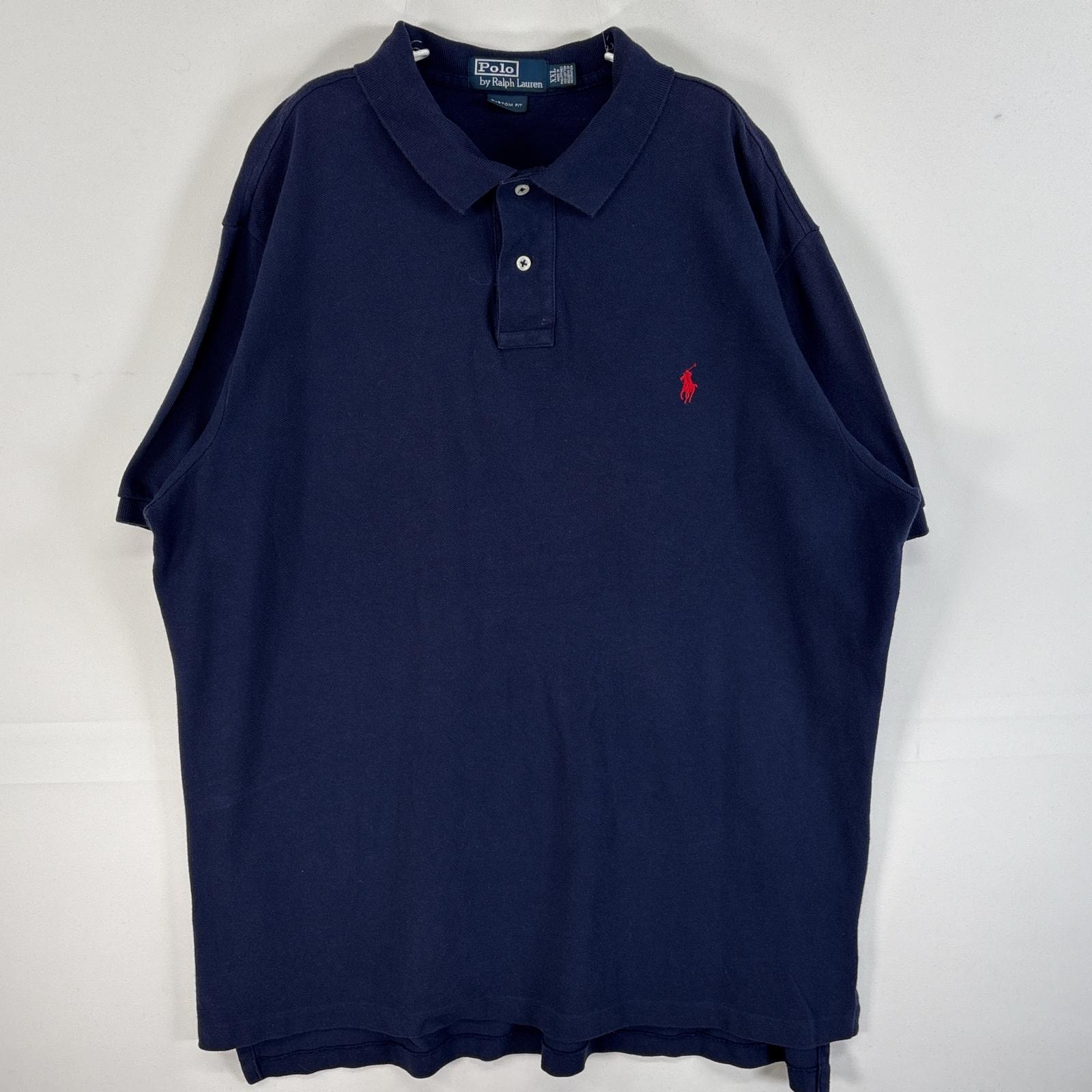 古着 90's/90年代 ポロバイラルフローレン Polo by Ralph Lauren 半袖 ポロシャツ ロゴ 刺繍 大きいサイズ 2ボタン 14041  ネイビー 無地 メンズ