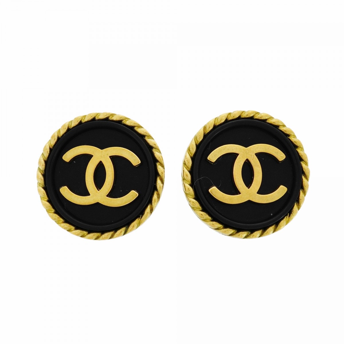 【6jdb0079-k】シャネル イヤリング ヴィンテージ ココマーク 丸型 サークル GPメッキ ゴールド ブラック【中古】レディース