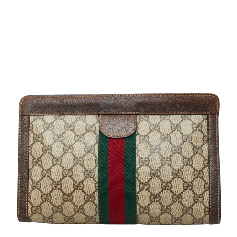 グッチ GGスプリーム オールドグッチ シェリーライン クラッチバッグ セカンドバッグ ベージュ ブラウン PVC レザー レディース GUCCI 【中古】