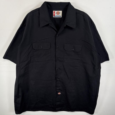 古着 ディッキーズ Dickies 半袖シャツ フラップポケ ワークシャツ ワンポイント ロゴ 3XL ブラック 無地 メンズ