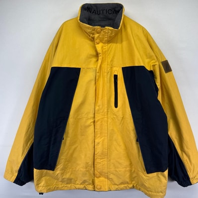 古着 ノーティカ NAUTICA ジャケット リバーシブル ナイロン セーリング ワンポイント イエロー フリース L ネイビー系 ツートン メンズ