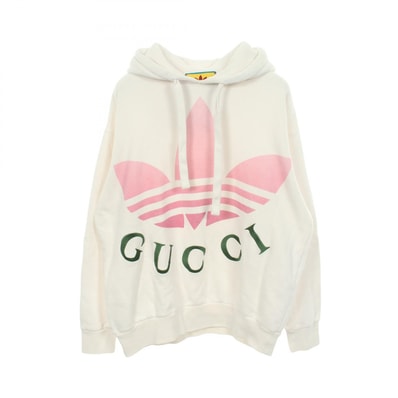 グッチ GUCCI GUCCI × adidas ロゴプリント フーディ パーカー 衣料品 トップス コットン レディース ホワイト系 / マルチカラー 717427 【中古】