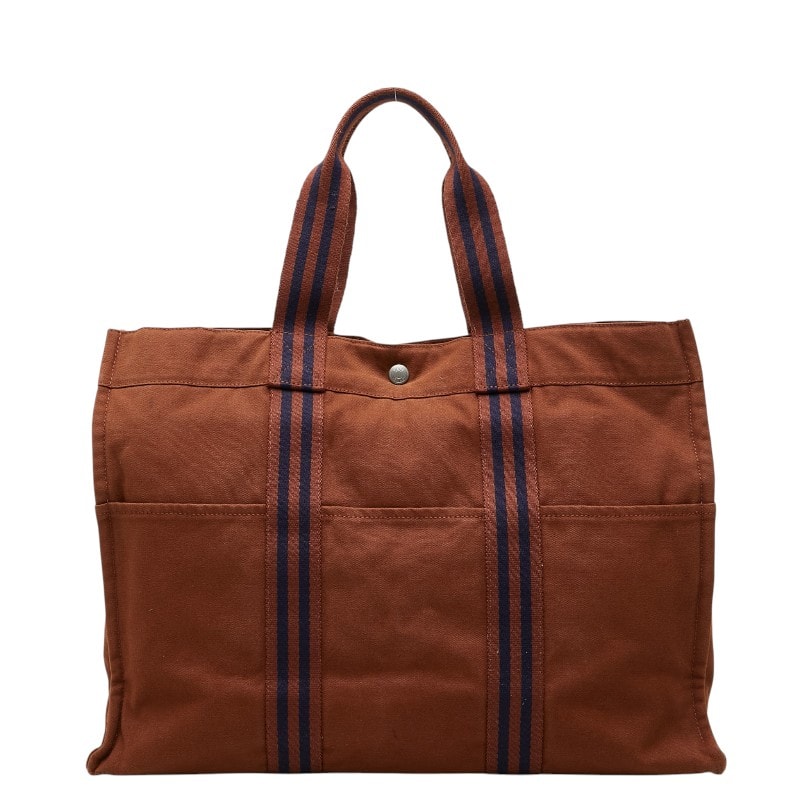 エルメス フールトゥGM トートバッグ ハンドバッグ ブラウン ネイビー コットン レディース HERMES 【中古】