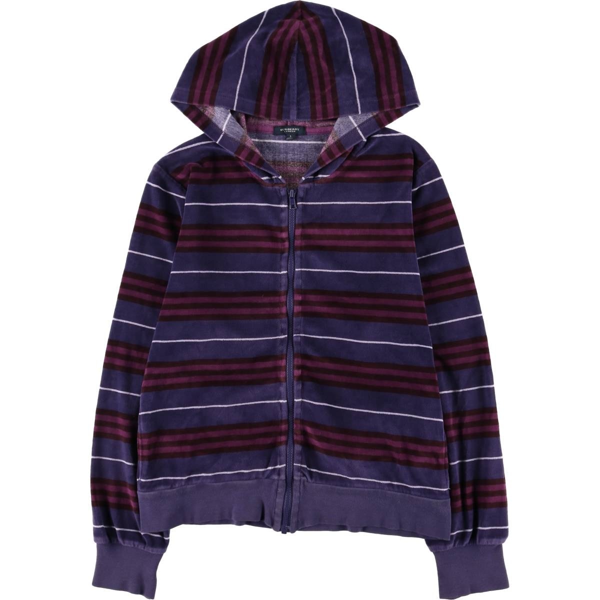 古着 バーバリー Burberry's BURBERRY LONDON ボーダー柄 ベロア ジャージパーカー トラックジャケット 英国製 レディースL相当/eaa594095