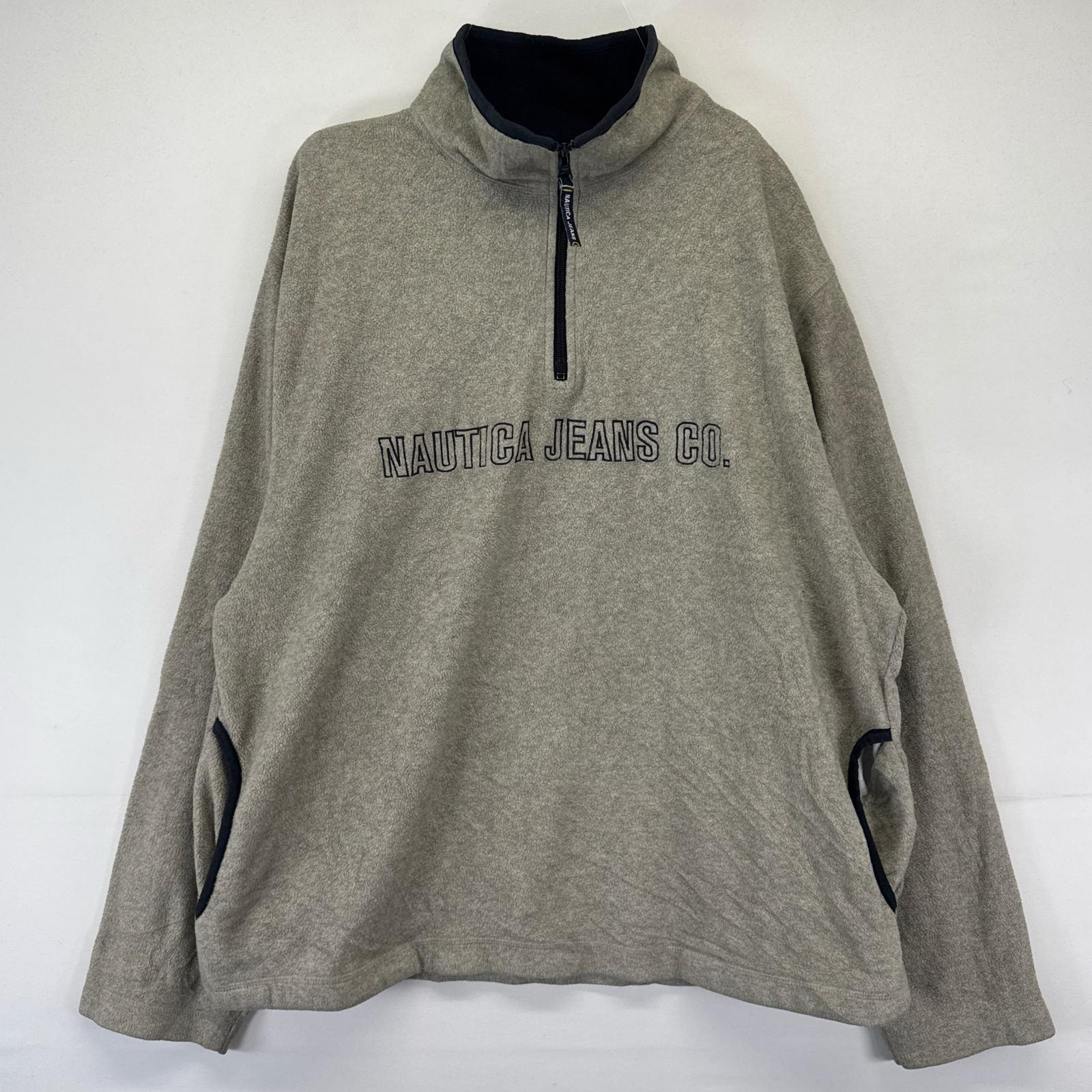 古着 ノーティカ NAUTICA フリース スウェット ハーフジップ プルオーバー 大きいサイズ ロゴ刺繍 2XL  グレー系 メンズ