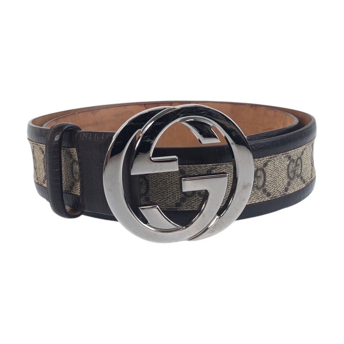 美品 GUCCI グッチ インターロッキング 80cm/32インチ ブラウン シルバー金具 GGスプリームキャンバス レザー/ ベルト 男女兼用 501568 【中古】