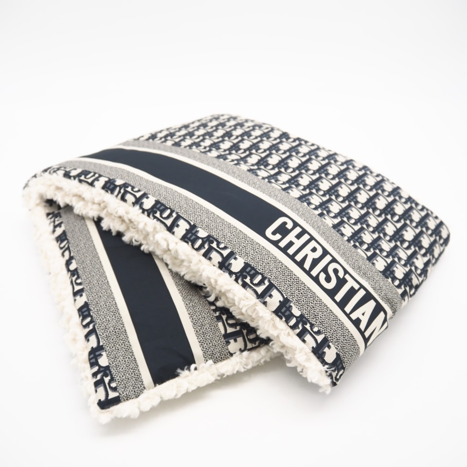 極美品 Dior ディオール ポリエステル オブリーク マフラー 25DOB232W902 マフラー ネイビー・ホワイト ポリエステル レディース