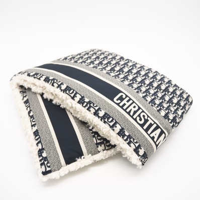 極美品 Dior ディオール ポリエステル オブリーク マフラー 25DOB232W902 マフラー ネイビー・ホワイト ポリエステル レディース