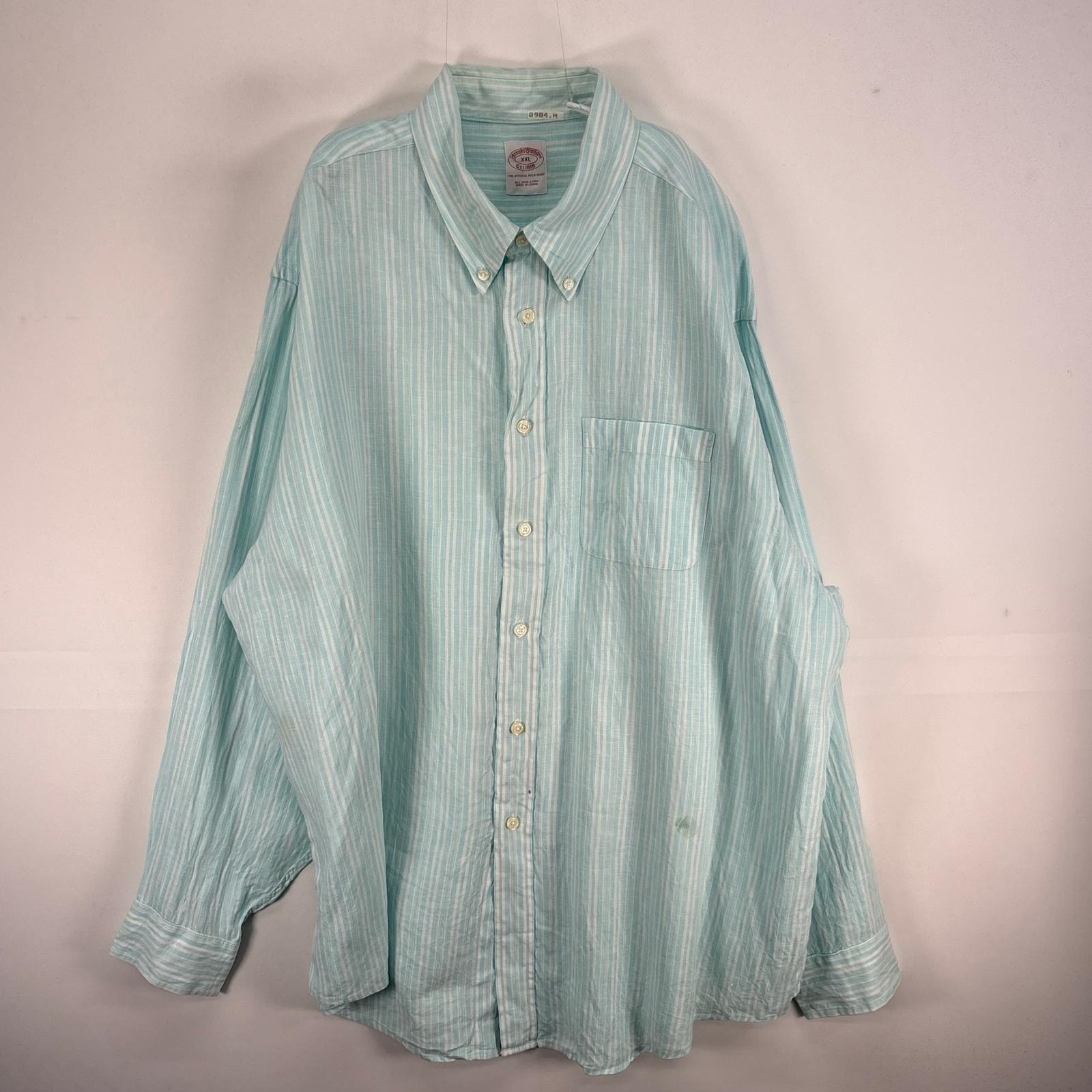 古着 ブルックスブラザーズ Brooks Brothers 長袖シャツ IRISH LINEN 胸ポケ ボタンダウン 2XL ブルー系 ストライプ メンズ