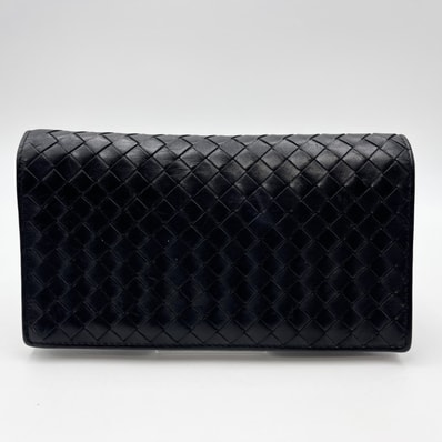 BOTTEGA VENETA(ボッテガヴェネタ)イントレチャート 長財布 ロングウォレット ブラック レザー ラウンドファスナー 小銭入れ付き メンズ レディース【中古】