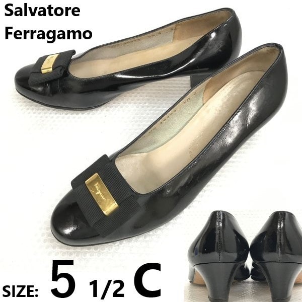 イタリア製★フェラガモ/Salvatore Ferragamo★本革/レザー/ヴァラリボン/パンプス【size:5.5C/22.0-22.5/黒/black】shoes/heels◆bQ-585