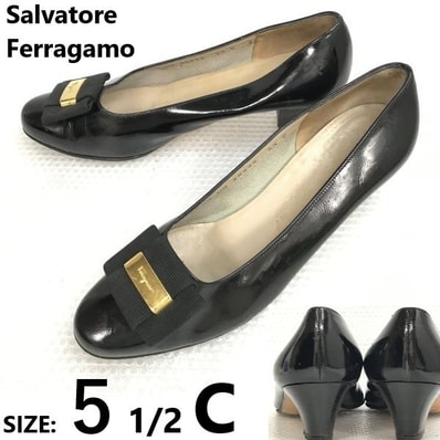 イタリア製★フェラガモ/Salvatore Ferragamo★本革/レザー/ヴァラリボン/パンプス【size:5.5C/22.0-22.5/黒/black】shoes/heels◆bQ-585