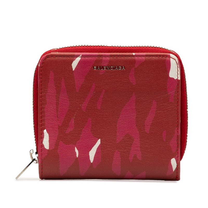 バレンシアガ 二つ折り財布 コンパクトウォレット 392125 レッド レザー レディース BALENCIAGA 中古