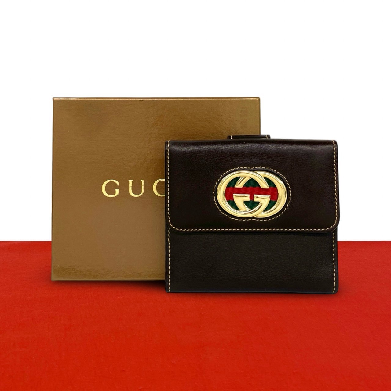 GUCCI グッチ ブリット シェリーライン インターロッキングG レザー 二つ折り財布 ブラウン
40401