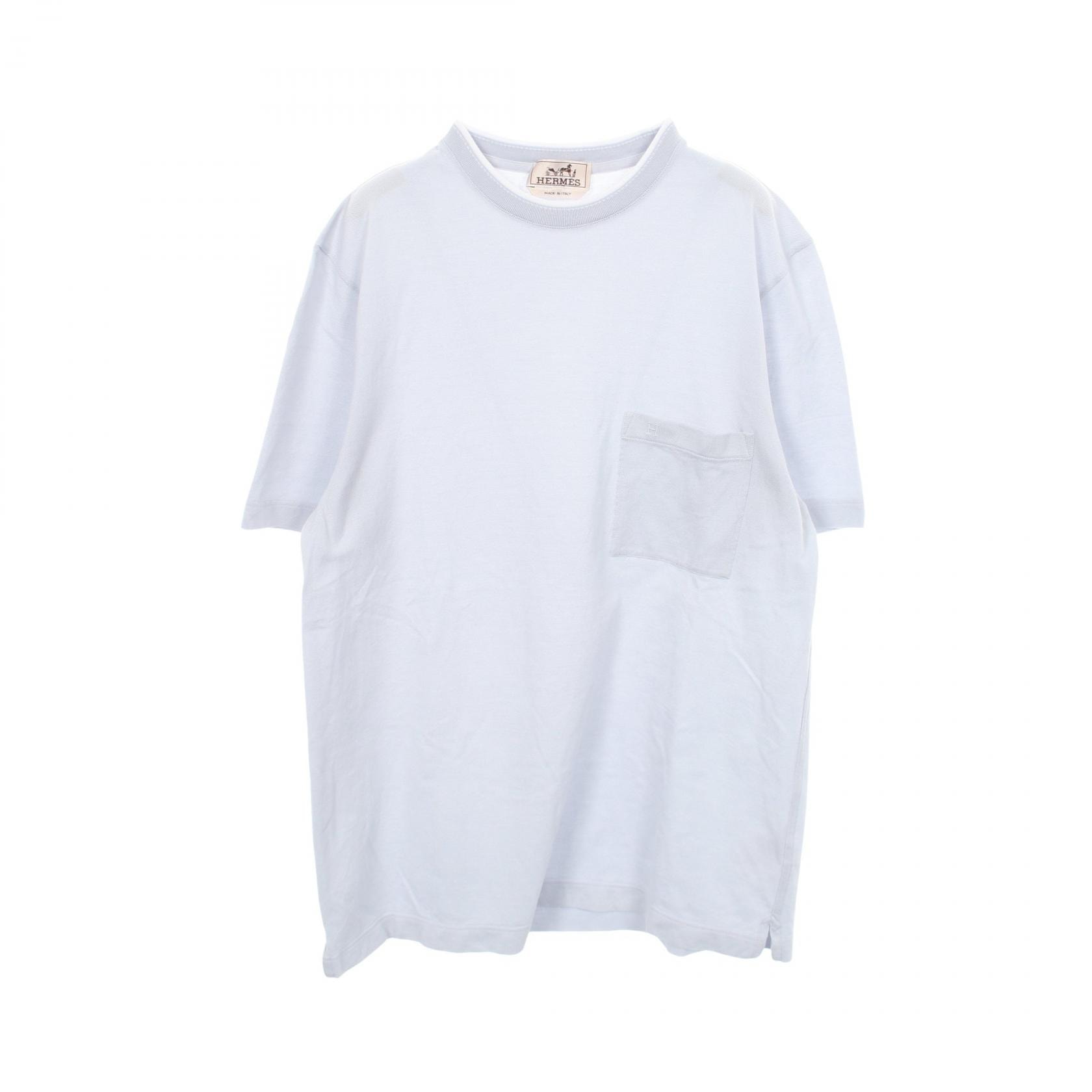エルメス HERMES H刺繍 ポケット 半袖Tシャツ 衣料品 トップス コットン メンズ ブルー系 【中古】