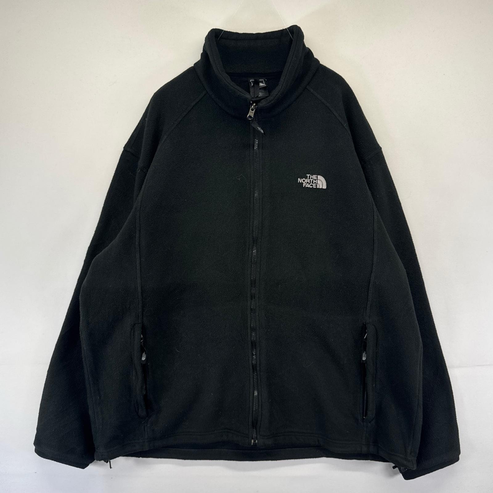 古着 ザ・ノースフェイス THE NORTH FACE ジャケット フルジップ フリース 厚手 ワンポイント 刺繍 大きいサイズ 2XL  ブラック系 メンズ