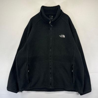 古着 ザ・ノースフェイス THE NORTH FACE ジャケット フルジップ フリース 厚手 ワンポイント 刺繍 大きいサイズ 2XL ブラック系 メンズ