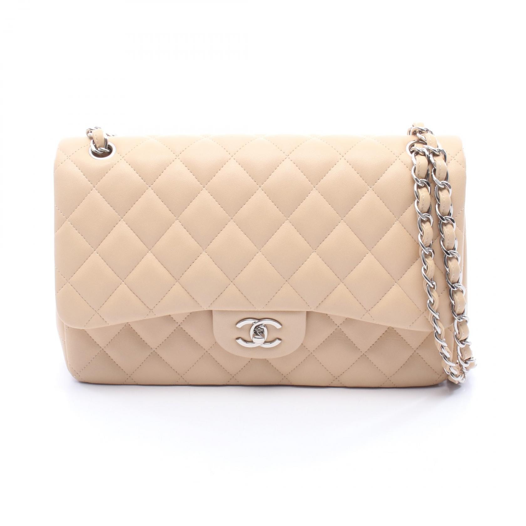 シャネル CHANEL デカマトラッセ30 クラシック ラージ Wフラップ ショルダーバッグ バッグ ラムスキン(羊革) レディース ベージュ系 【中古】